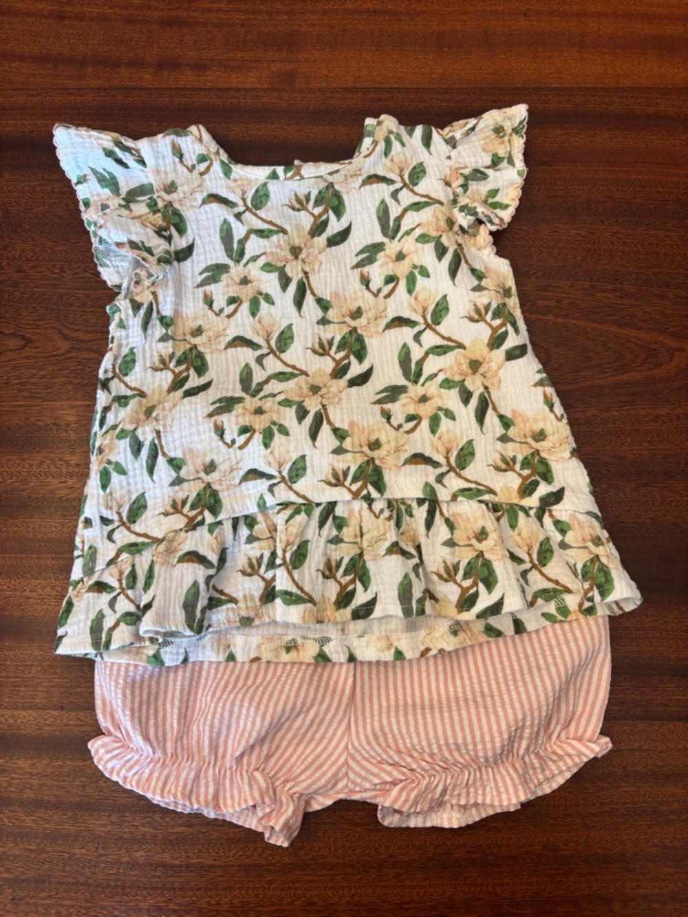 NEW! Mud Pie Floral Cream Top with Pink Seersucker Bloomers